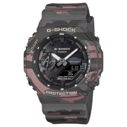 Casio G-Shock GA-2100CMD-8ADR-Carbon Core Guard-200M WR-Camo Grey/Red Watch