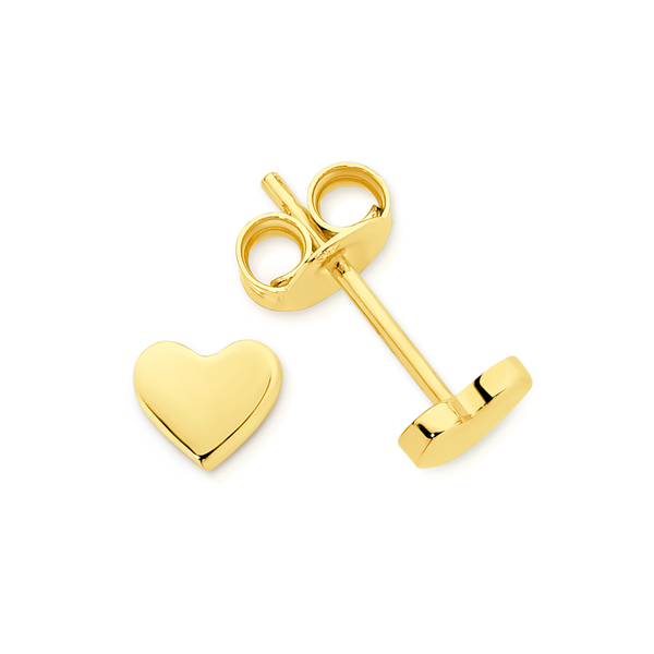 Broadway Jewellers - 9ct Yellow Gold - Flat Heart Stud Earrings