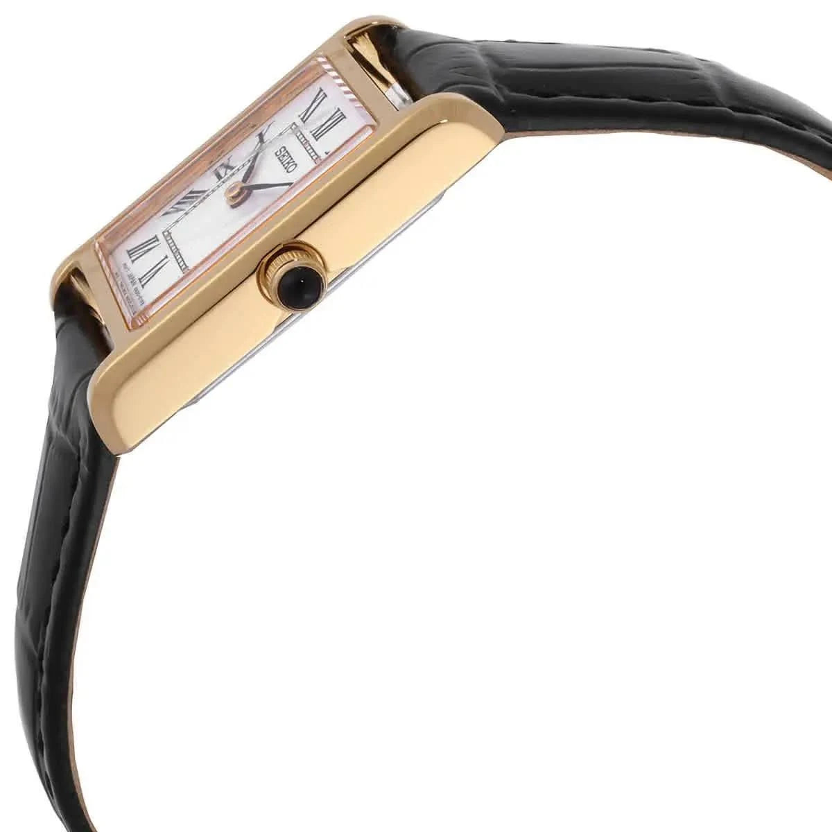Seiko SWR108P1 Gold-Tone Ladies' Watch - Dark Brown Leather Strap SWR108P1