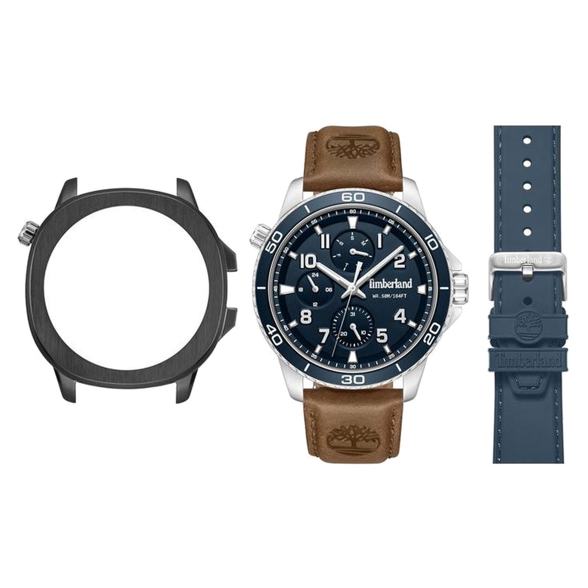 Timberland Oxabian Mens Brown Leather Strap Watch-TDWGF00838X0