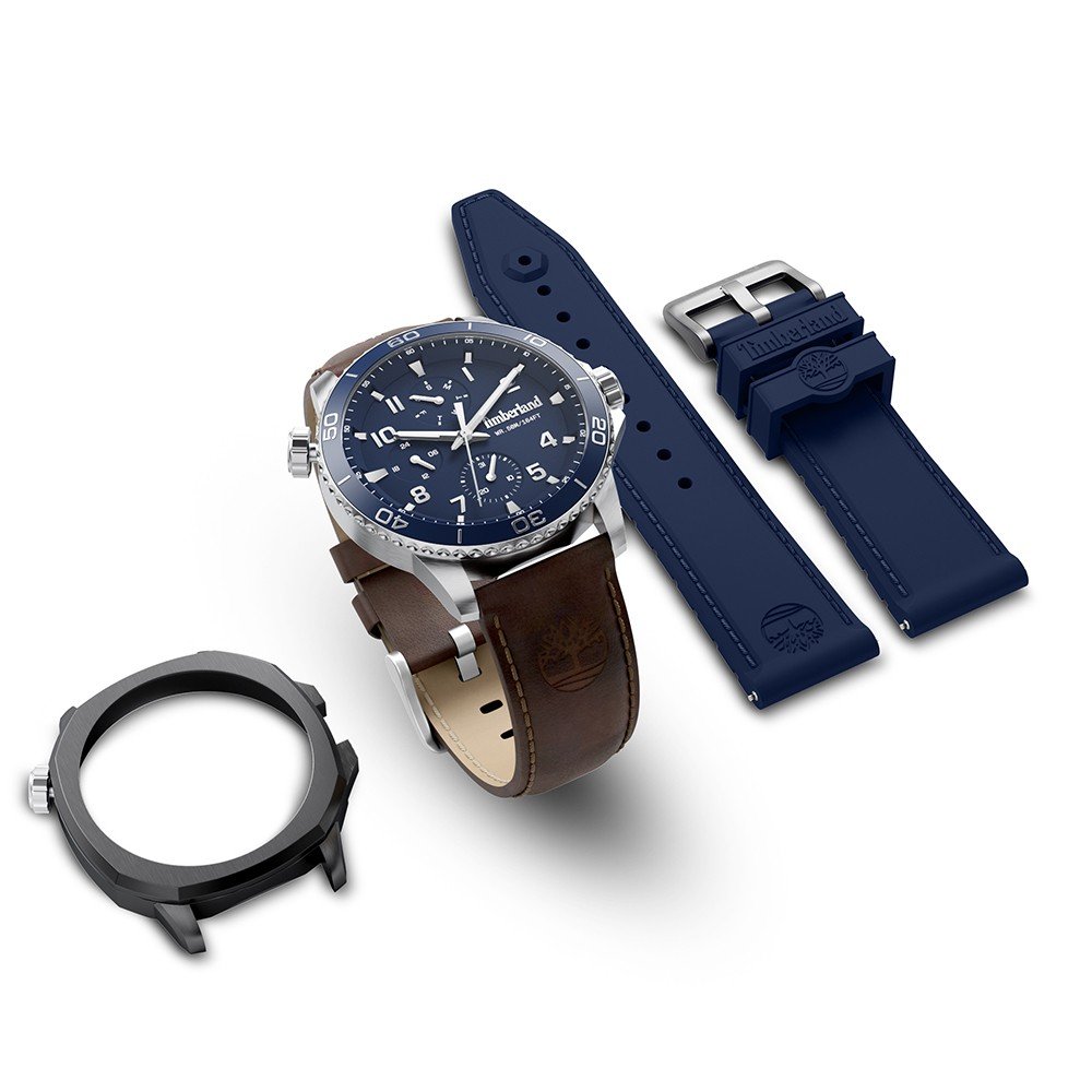 Timberland Oxabian Mens Brown Leather Strap Watch-TDWGF00838X0
