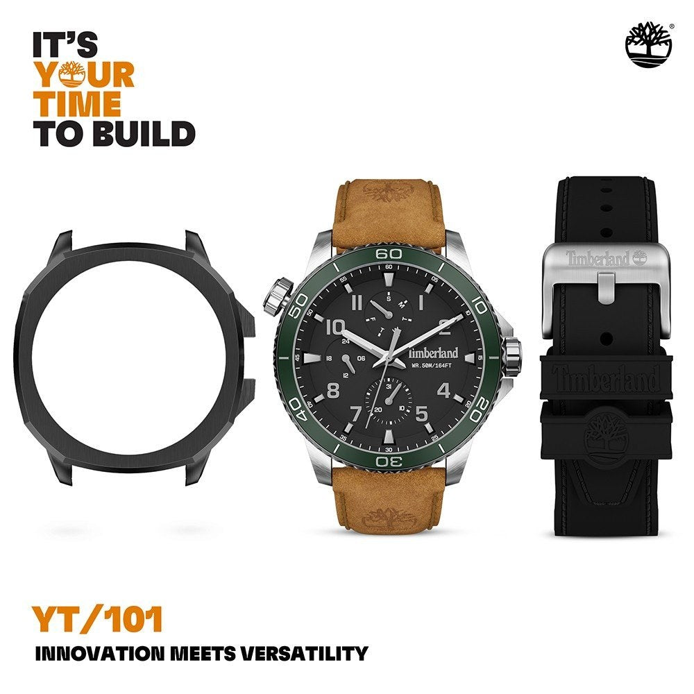 Timberland Oxabian Mens Brown Leather Strap Watch-TDWGF00838X1