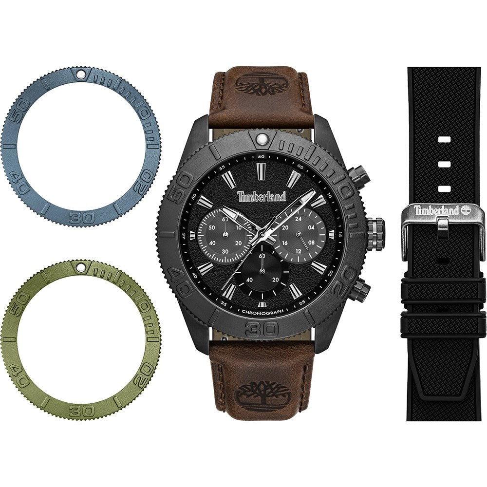 Timberland Carrigan Mens Brown Leather Strap Watch-TDWGQ00942X0