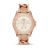 Fossil Riley Multifunction Rose-Tone & Sand Leather Watch-ES3466