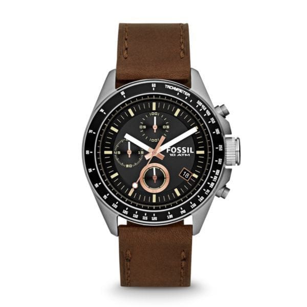 Fossil Mens Decker Chronograph Brown Leather Watch-CH2885