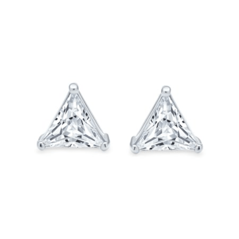 Broadway Jewellers-925 Sterling Silver-Cubic Zirconia Claw Stud Earrings - Triangle