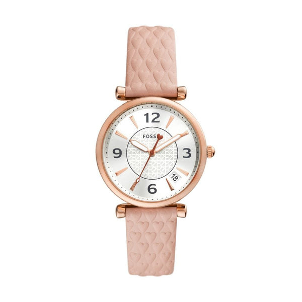 Fossil Carlie Womens Pink Leather Watch-ES5269