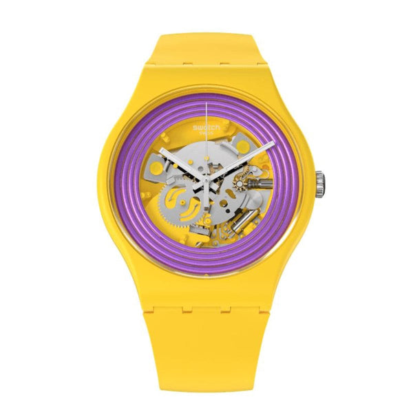 Swatch-Purple Rings Yello Yellow Unisex Rubber Watch-SO29J100