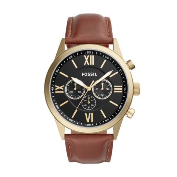 Fossil Mens 48Mm Flynn Brown Leather Watch-BQ2261