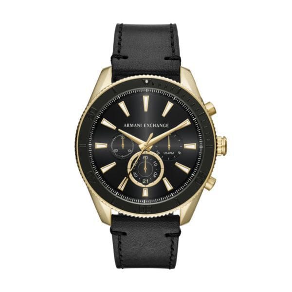 Armani Exchange Chronograph Black Leather Watch-AX1818
