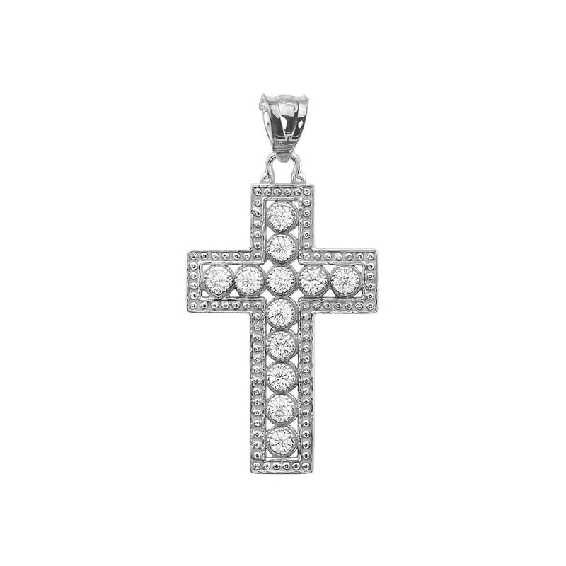 925 Sterling Silver - Round Cubic Zirconia Cross Pendant
